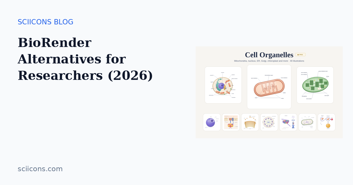 Cover image for “BioRender Alternatives for Researchers (2026)” showing Sciicons scientific illustrations