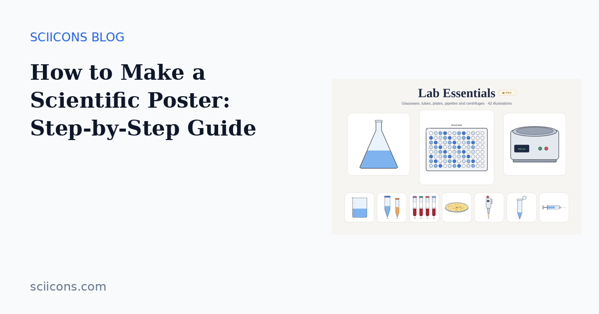 Cover image for “How to Make a Scientific Poster: Step-by-Step Guide” showing Sciicons scientific illustrations